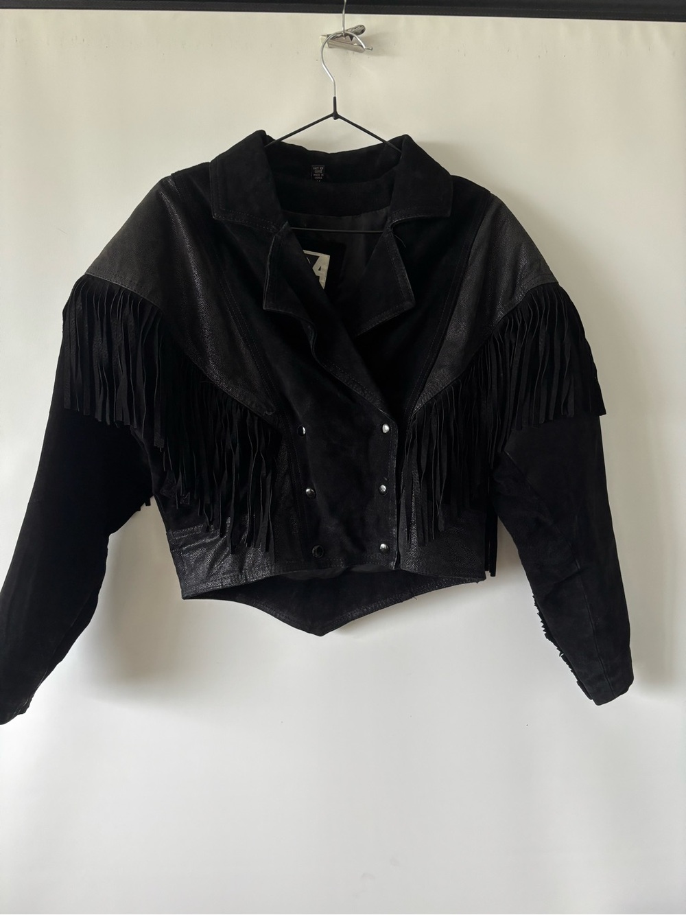 Ada Black Suede & Leather Fringe Cropped Jacket 1980s